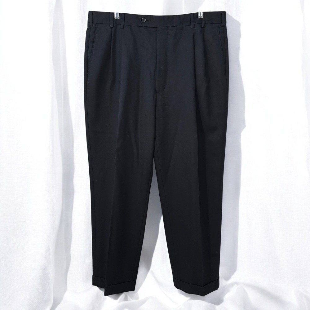 Joseph & Feiss Trio Wool Dress Pants Pleated Cuffed Black‎ Men 44R x 27 Classic